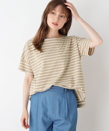 DRESKIP | 袖切替ボートネックボーダーTシャツ(Tシャツ/カットソー)