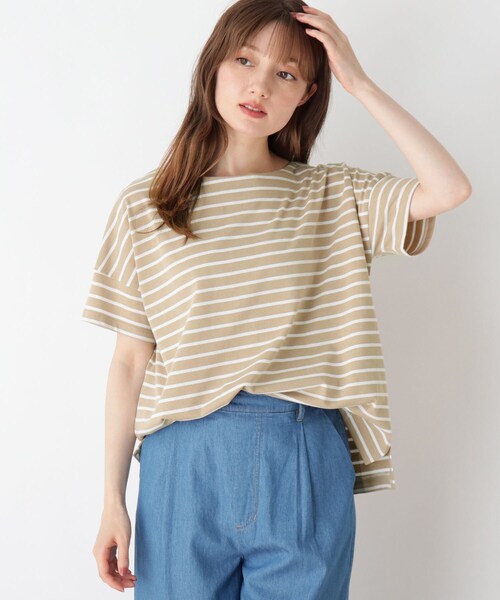 DRESKIP(ドレスキップ)の「◆袖切替ボートネックボーダーTシャツ(Tシャツ/カットソー・レディース・グレー系その他/ブラック系2/ベージュ系その他2/グリーン系3・02/04/03)」の3枚目の写真