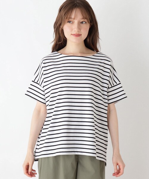 DRESKIP(ドレスキップ)の「◆袖切替ボートネックボーダーTシャツ(Tシャツ/カットソー・レディース・グレー系その他/ブラック系2/ベージュ系その他2/グリーン系3・02/04/03)」の5枚目の写真