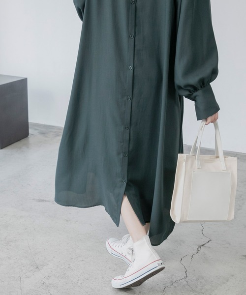 BONLECILL(ボンルシール)の「3Way 肩タック ロングシャツワンピース(シャツワンピース・レディース・モスグリーン/オフホワイト/ブラック・FREE)」の18枚目の写真