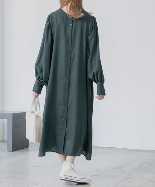 BONLECILL(ボンルシール)の「3Way 肩タック ロングシャツワンピース(シャツワンピース・レディース・モスグリーン/オフホワイト/ブラック・FREE)」の15枚目の写真