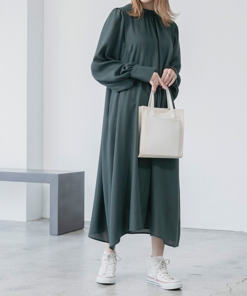 BONLECILL(ボンルシール)の「3Way 肩タック ロングシャツワンピース(シャツワンピース・レディース・モスグリーン/オフホワイト/ブラック・FREE)」の10枚目の写真