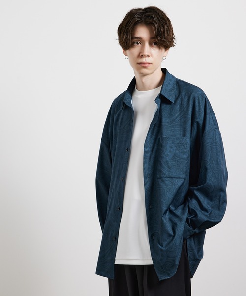 JUNRED(ジュンレッド)の「オーバーサイズペイズリーシャツ(シャツ/ブラウス・メンズ・ブラック/ネイビー/ブルー系その他4・M/L)」の1枚目の写真
