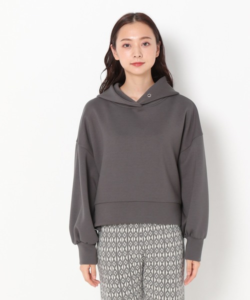 mysty woman（ミスティウーマン）の「【天然アロマサシェ付き】ショートダンボールフーディ 235303（パーカー・レディース・オフホワイト/ライトグリーン/モカ/チャコール・FREE）」の12枚目の写真