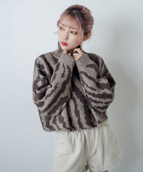 RASVOA（ラスボア）の「ゼブラジャガードクロップドニット（ニット/セーター・レディース・アイボリー/モカ/ベージュ・FREE）」の13枚目の写真