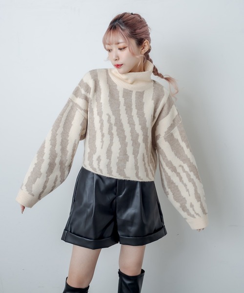 RASVOA（ラスボア）の「ゼブラジャガードクロップドニット（ニット/セーター・レディース・アイボリー/モカ/ベージュ・FREE）」の19枚目の写真