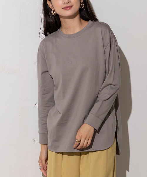 EUCLAID(エウクレイド)の「シャツテールロングスリーブTシャツ(Tシャツ/カットソー・レディース・チャコールグレー/グレー/オフホワイト・FREE)」の3枚目の写真