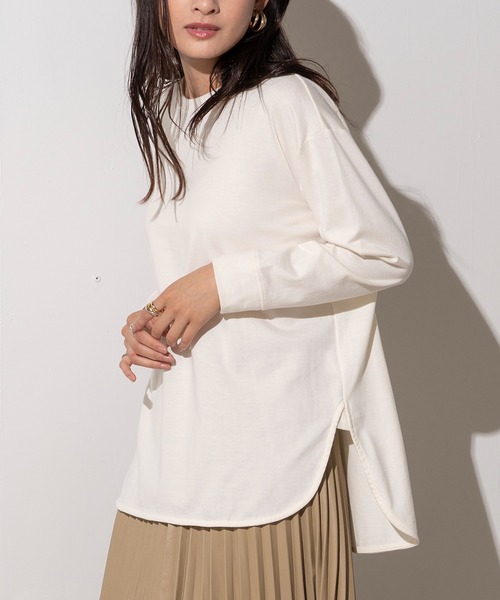 EUCLAID(エウクレイド)の「シャツテールロングスリーブTシャツ(Tシャツ/カットソー・レディース・チャコールグレー/グレー/オフホワイト・FREE)」の2枚目の写真