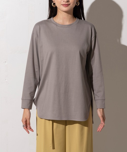 EUCLAID(エウクレイド)の「シャツテールロングスリーブTシャツ(Tシャツ/カットソー・レディース・チャコールグレー/グレー/オフホワイト・FREE)」の7枚目の写真