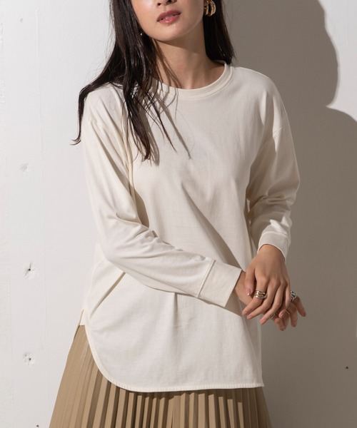 EUCLAID(エウクレイド)の「シャツテールロングスリーブTシャツ(Tシャツ/カットソー・レディース・チャコールグレー/グレー/オフホワイト・FREE)」の6枚目の写真