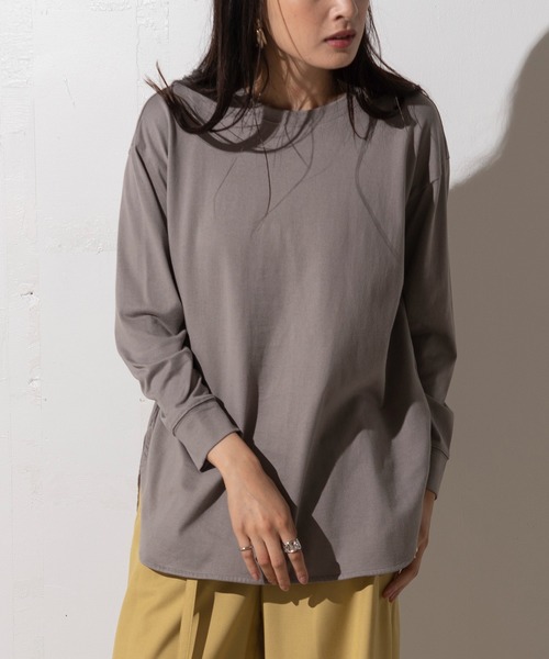 EUCLAID(エウクレイド)の「シャツテールロングスリーブTシャツ(Tシャツ/カットソー・レディース・チャコールグレー/グレー/オフホワイト・FREE)」の10枚目の写真