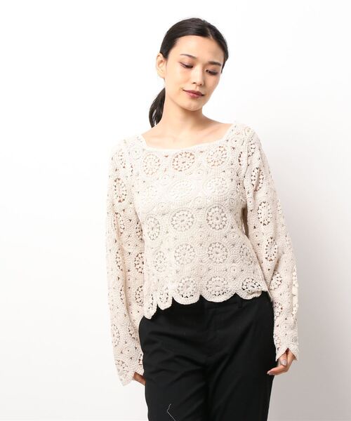 KOBE LETTUCE（コウベレタス）の「かぎ針編み長袖プルオーバー[C5779]（その他トップス・レディース・ブラック/ベージュ・FREE）」の2枚目の写真