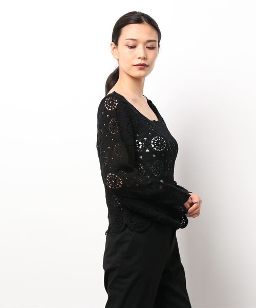 KOBE LETTUCE（コウベレタス）の「かぎ針編み長袖プルオーバー[C5779]（その他トップス・レディース・ブラック/ベージュ・FREE）」の4枚目の写真