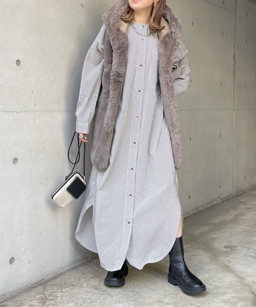 DouDou（ドゥドゥ）の「配色ストライプギャザーシャツワンピース（ワンピース・レディース・ネイビー/オフホワイト・FREE）」の20枚目の写真