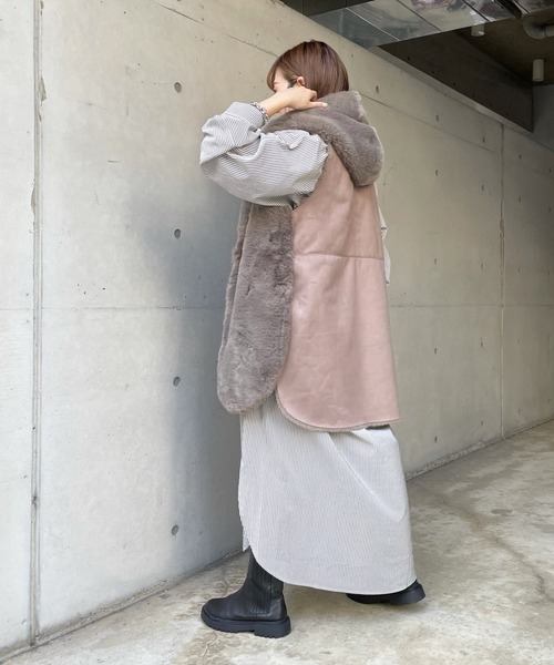 DouDou（ドゥドゥ）の「配色ストライプギャザーシャツワンピース（ワンピース・レディース・ネイビー/オフホワイト・FREE）」の12枚目の写真