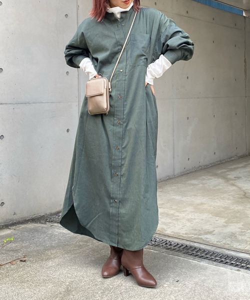 DouDou（ドゥドゥ）の「配色ストライプギャザーシャツワンピース（ワンピース・レディース・ネイビー/オフホワイト・FREE）」の15枚目の写真