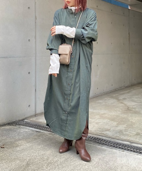 DouDou（ドゥドゥ）の「配色ストライプギャザーシャツワンピース（ワンピース・レディース・ネイビー/オフホワイト・FREE）」の9枚目の写真