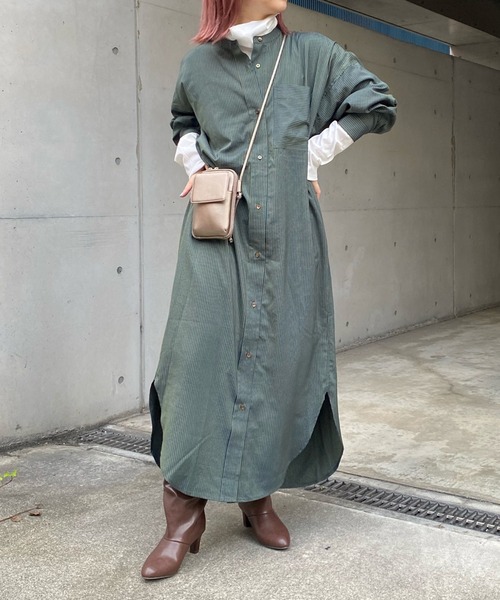 DouDou（ドゥドゥ）の「配色ストライプギャザーシャツワンピース（ワンピース・レディース・ネイビー/オフホワイト・FREE）」の18枚目の写真