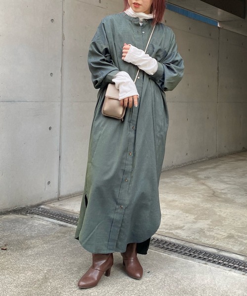 DouDou（ドゥドゥ）の「配色ストライプギャザーシャツワンピース（ワンピース・レディース・ネイビー/オフホワイト・FREE）」の21枚目の写真