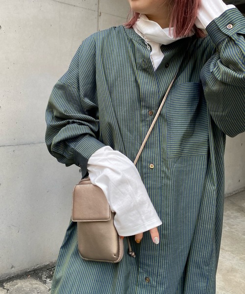 DouDou（ドゥドゥ）の「配色ストライプギャザーシャツワンピース（ワンピース・レディース・ネイビー/オフホワイト・FREE）」の10枚目の写真