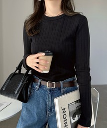 コットン長袖ワイドリブクルーネックTシャツ