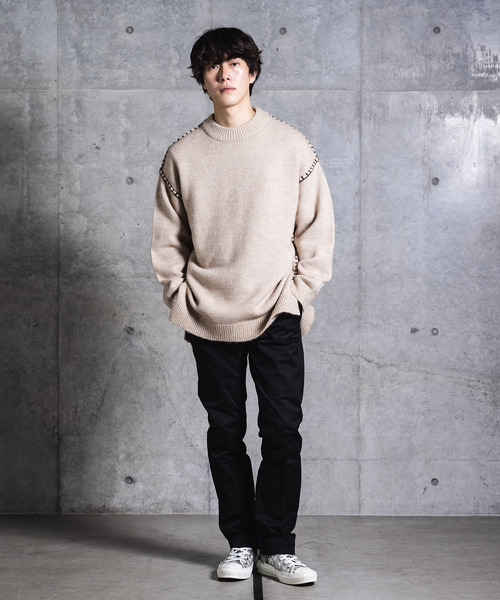 NIDO（ニド）の「ハンドステッチニットプロオーバー（ニット/セーター・メンズ・ベージュ/ブルー/ブラック・M/L）」の5枚目の写真