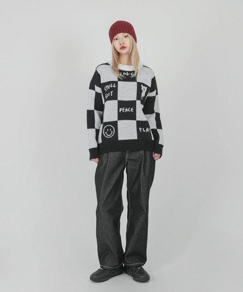 FOLLOWIN(フォロウィン)の「【UNISEX】チェッカーボードウールニット(ニット/セーター・レディース・ブラック・FREE)」の18枚目の写真