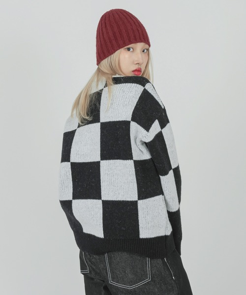 FOLLOWIN(フォロウィン)の「【UNISEX】チェッカーボードウールニット(ニット/セーター・レディース・ブラック・FREE)」の15枚目の写真