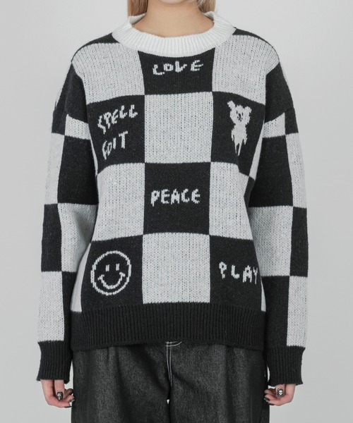 FOLLOWIN(フォロウィン)の「【UNISEX】チェッカーボードウールニット(ニット/セーター・レディース・ブラック・FREE)」の17枚目の写真