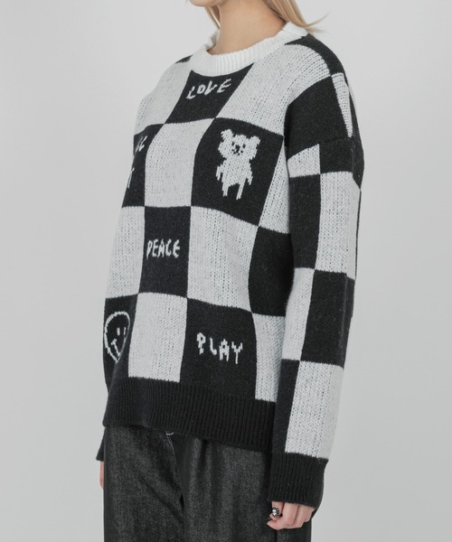 FOLLOWIN(フォロウィン)の「【UNISEX】チェッカーボードウールニット(ニット/セーター・レディース・ブラック・FREE)」の20枚目の写真