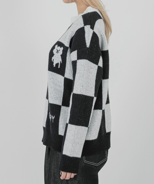 FOLLOWIN(フォロウィン)の「【UNISEX】チェッカーボードウールニット(ニット/セーター・レディース・ブラック・FREE)」の11枚目の写真