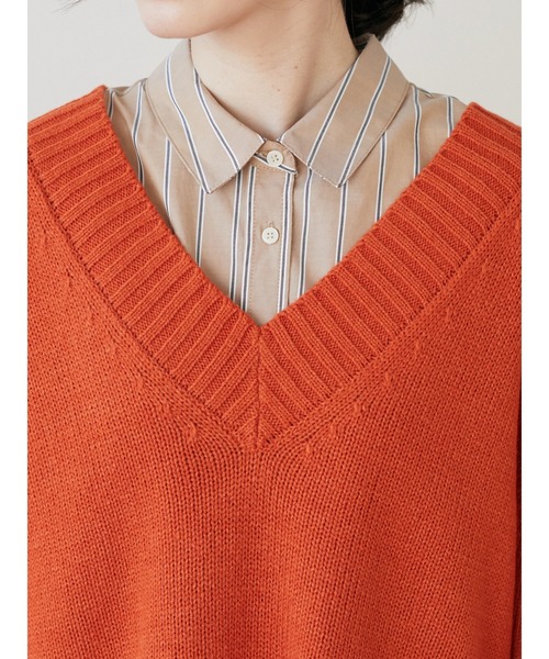 Green　Parks（グリーンパークス）の「厚みショート丈Vネックプルオーバー＊（ニット/セーター・レディース・ブルー/オレンジ/グレー/ブラック/アイボリー・FREE）」の16枚目の写真