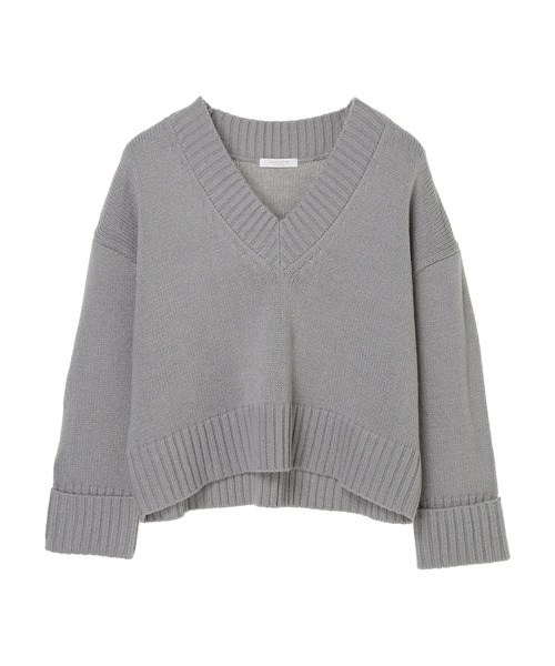 Green　Parks（グリーンパークス）の「厚みショート丈Vネックプルオーバー＊（ニット/セーター・レディース・ブルー/オレンジ/グレー/ブラック/アイボリー・FREE）」の20枚目の写真