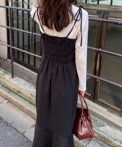 one after another NICE CLAUP(ワンアフターアナザーナイスクラップ)の「WEB限定 着回し万能なマーメイドキャミワンピース(ワンピース・レディース・ブラック/ベージュ/ブラウン系その他/モカ/グレー系その他/チェック/パープル系その他・FREE)」の9枚目の写真