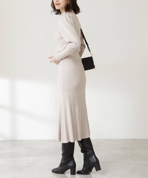 N.（N. Natural Beauty Basic）（エヌエヌナチュラルビューティーベーシック）の「◆ボトルネックパワーショルダーニットセットアップ（ワンピース・レディース・モカ/グリーン/クリーム・MEDIUM）」の11枚目の写真