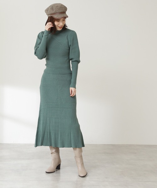 N.（N. Natural Beauty Basic）（エヌエヌナチュラルビューティーベーシック）の「◆ボトルネックパワーショルダーニットセットアップ（ワンピース・レディース・モカ/グリーン/クリーム・MEDIUM）」の8枚目の写真