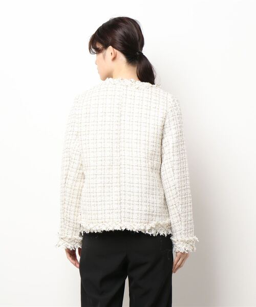 Jasmine Grandiflorum（ジャスミングランディフローラム）の「【Jasmine】ゴージャス☆フリンジツイードジャケット（ノーカラージャケット・レディース・ホワイト/ブラック/ブラウン・FREE）」の6枚目の写真