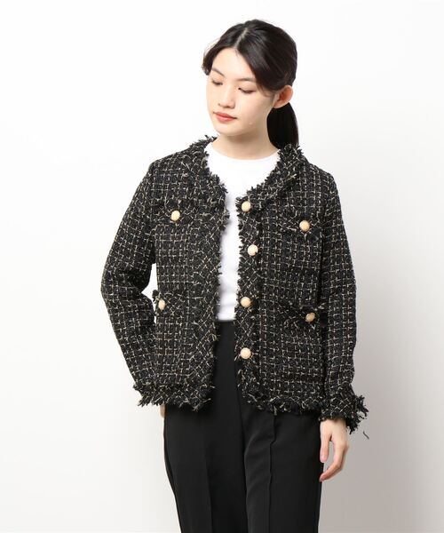 Jasmine Grandiflorum（ジャスミングランディフローラム）の「【Jasmine】ゴージャス☆フリンジツイードジャケット（ノーカラージャケット・レディース・ホワイト/ブラック/ブラウン・FREE）」の13枚目の写真