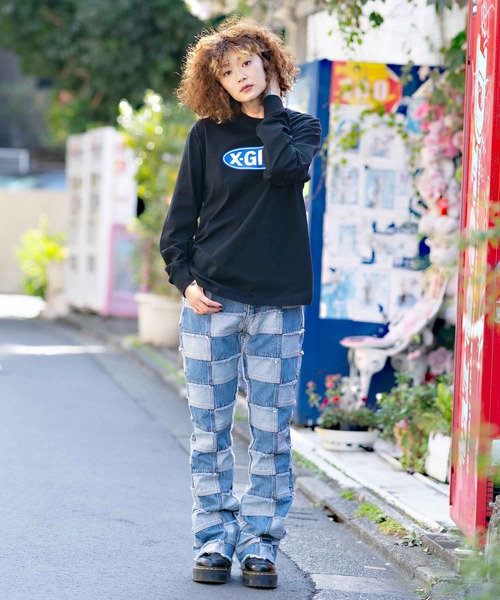X-girl（エックスガール）の「BASIC OVAL LOGO L/S TEE（Tシャツ/カットソー・レディース・ライトブルー/ブラック/ホワイト・L/M/XL/S）」の6枚目の写真