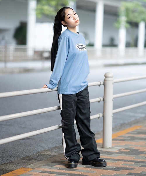 X-girl（エックスガール）の「BASIC OVAL LOGO L/S TEE（Tシャツ/カットソー・レディース・ライトブルー/ブラック/ホワイト・L/M/XL/S）」の15枚目の写真
