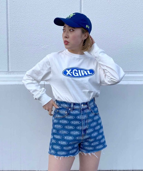 X-girl（エックスガール）の「BASIC OVAL LOGO L/S TEE（Tシャツ/カットソー・レディース・ライトブルー/ブラック/ホワイト・L/M/XL/S）」の18枚目の写真