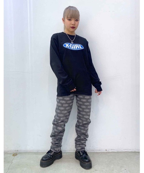X-girl（エックスガール）の「BASIC OVAL LOGO L/S TEE（Tシャツ/カットソー・レディース・ライトブルー/ブラック/ホワイト・L/M/XL/S）」の19枚目の写真