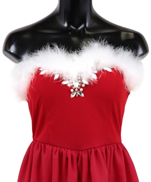 サンタ コスプレ ファー ビジュー ベアトップ フィッシュテール ロング