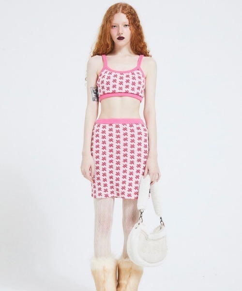 CRANK(クランク)の「【CRANK/クランク】FLOWER KNIT SKIRT/花柄スカート ニットスカート ミニスカート(スカート・レディース・ブラック/ピンク・ONE SIZE)」の15枚目の写真
