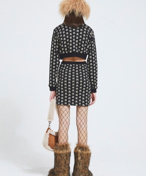CRANK(クランク)の「【CRANK/クランク】FLOWER KNIT SKIRT/花柄スカート ニットスカート ミニスカート(スカート・レディース・ブラック/ピンク・ONE SIZE)」の6枚目の写真