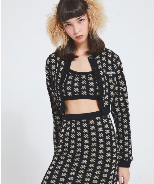 CRANK(クランク)の「【CRANK/クランク】FLOWER KNIT SKIRT/花柄スカート ニットスカート ミニスカート(スカート・レディース・ブラック/ピンク・ONE SIZE)」の3枚目の写真