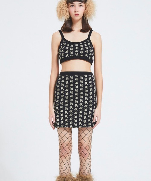 CRANK(クランク)の「【CRANK/クランク】FLOWER KNIT SKIRT/花柄スカート ニットスカート ミニスカート(スカート・レディース・ブラック/ピンク・ONE SIZE)」の7枚目の写真