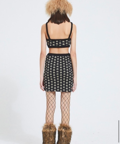 CRANK(クランク)の「【CRANK/クランク】FLOWER KNIT SKIRT/花柄スカート ニットスカート ミニスカート(スカート・レディース・ブラック/ピンク・ONE SIZE)」の9枚目の写真