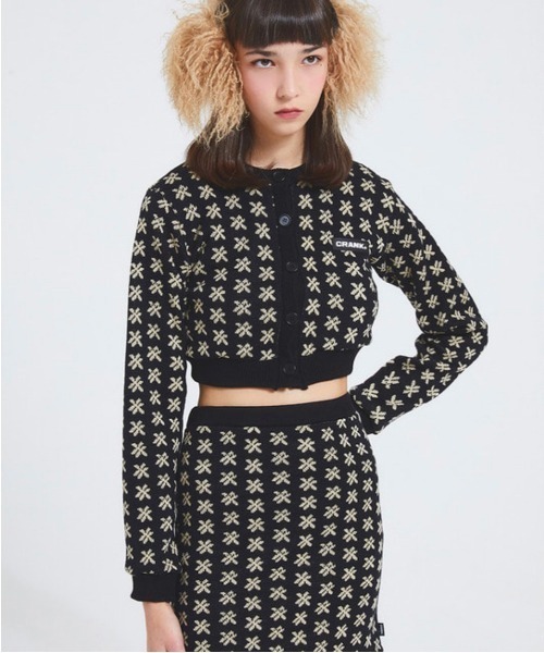 CRANK(クランク)の「【CRANK/クランク】FLOWER KNIT SKIRT/花柄スカート ニットスカート ミニスカート(スカート・レディース・ブラック/ピンク・ONE SIZE)」の4枚目の写真