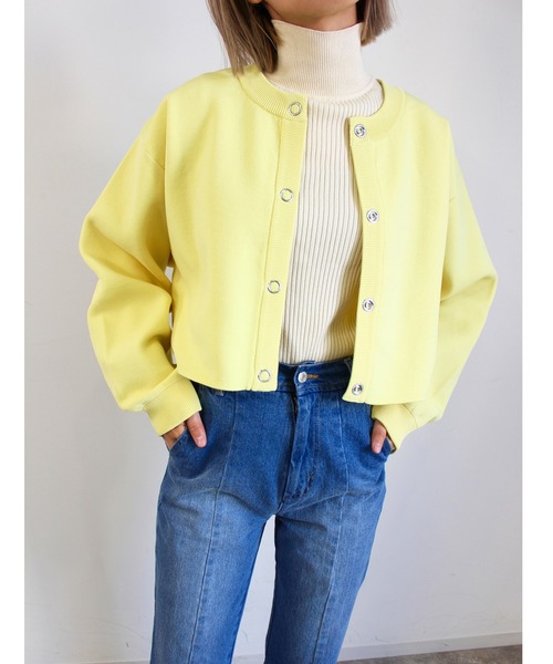 MLI'A（エムリア）の「スナップボタンニットカーディガン（カーディガン/ボレロ・レディース・グリーン/アイボリー/イエロー/レッド/ライトグリーン/サックスブルー/ピンク/ブラック・M）」の6枚目の写真